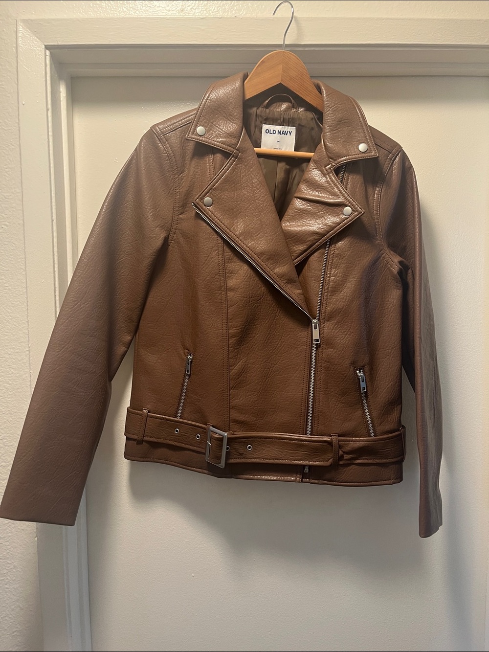 Old Navy Brown Faux-Leather Moto Jacket with Belt
